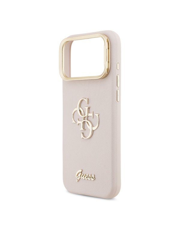 Guess PU Grained 4G Logo Stand Camera Frame Case Защитный чехол для iPhone 17 Pro Max / розовый