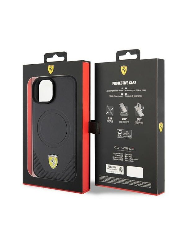 Ferrari Carbon Metal Logo MagSafe Back Case Защитный Чехол для Apple iPhone 15