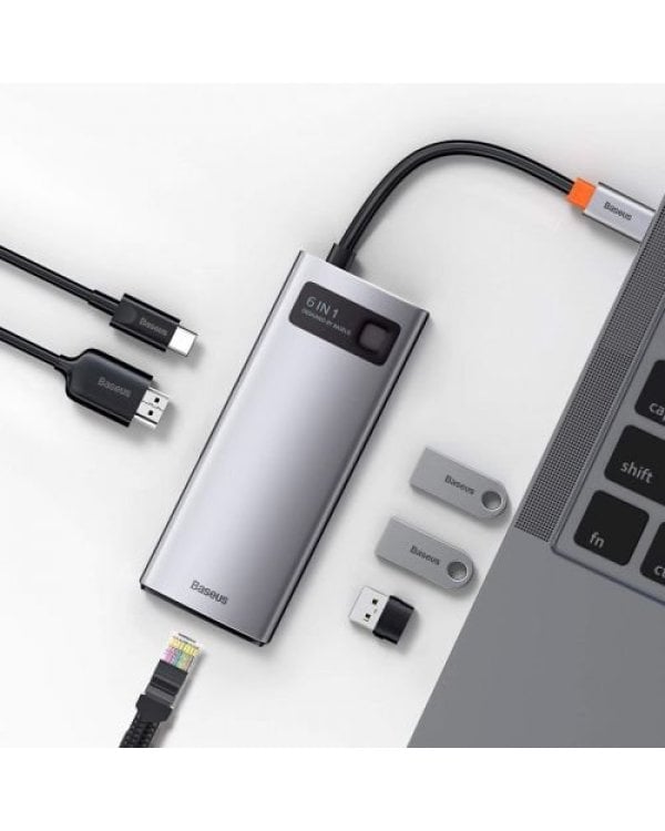 Baseus CAHUB-CW0G HUB Metal Gleam Series 6in1 Multifunctional Type-C to Type-C PD 100W / HDMI 4K-30 Hz / 3x USB 3.2 / RJ45