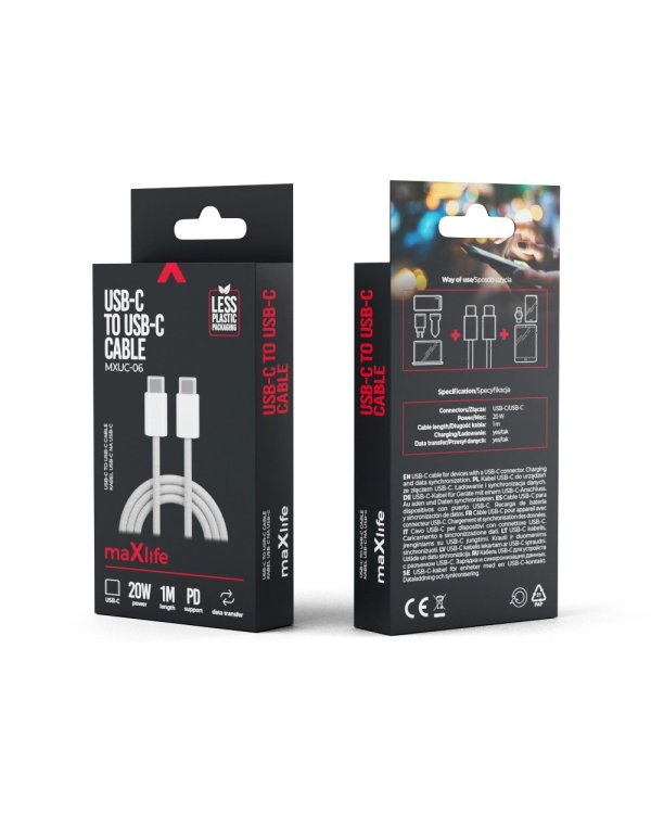 Дополнительное изображение книги «Maxlife MXUC-06 Кабель USB-C на USB-C / 1m / 20W»