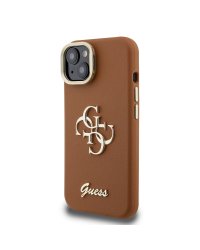 Guess PU Grained 4G Logo Stand Camera Frame Case Защитный чехол для iPhone 14 / коричневый