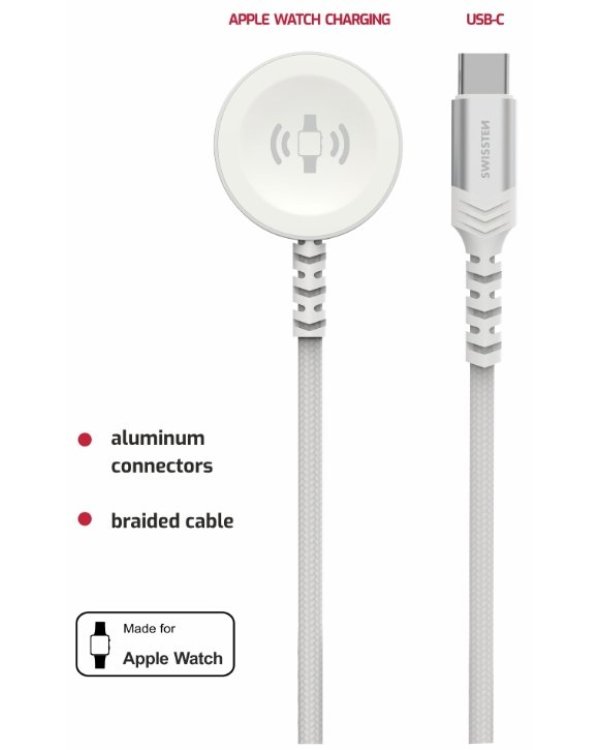 Swissten Braided Metal Плетеное магнитное беспроводное зарядное устройство для Apple Watch USB-C 1.2m