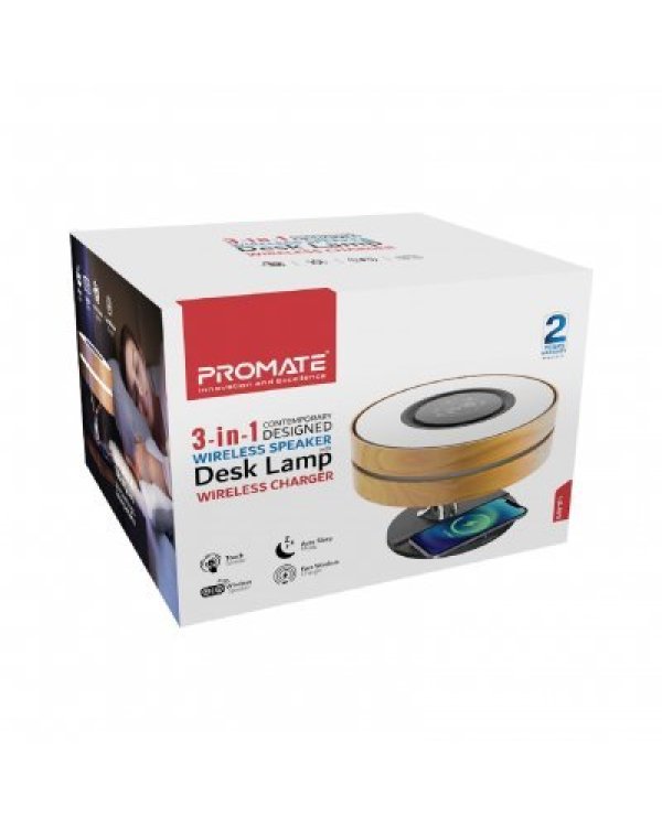 Promate Mirth 3in1 / лампа-ночник / Bluetooth колонка 10W / Qi беспроводная зарядка / LED часы