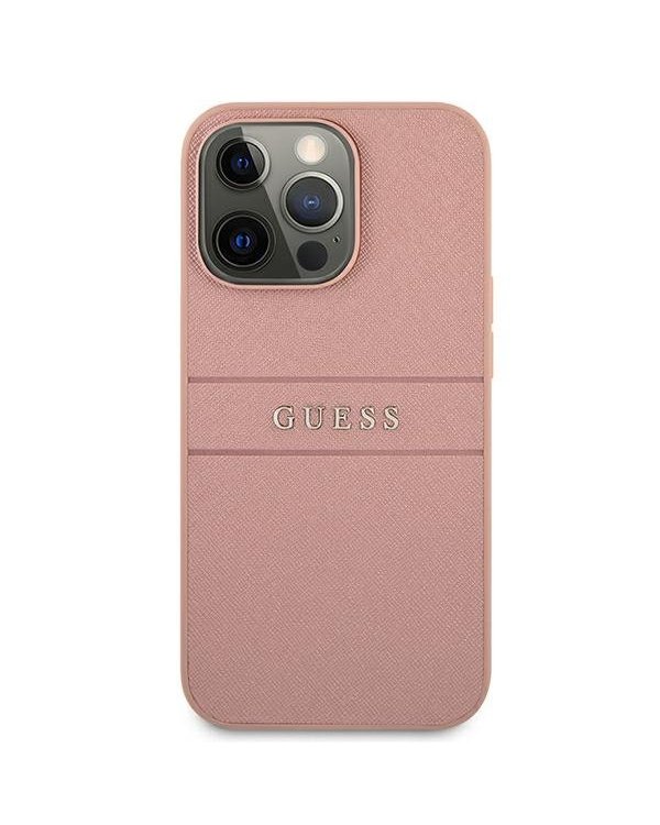 Guess GUHCP13XPSASBPI Saffiano Stripe Back Case Чехол для Apple iPhone 13 Pro Max Rose