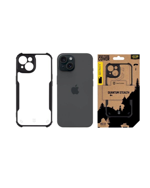 Tactical Quantum Stealth Cover Защитный чехол для Apple iPhone 15 / прозрачный/чёрный