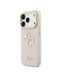 Guess PU Grained 4G Logo Stand Camera Frame Case Защитный чехол для iPhone 17 Pro / розовый