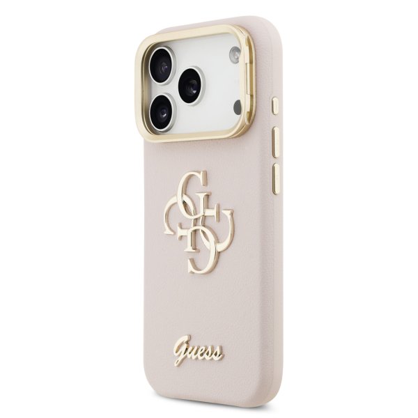 Guess PU Grained 4G Logo Stand Camera Frame Case Защитный чехол для iPhone 17 Pro / розовый