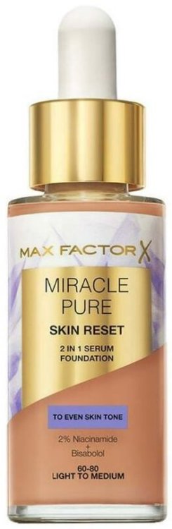 Max Factor Miracle Pure Skin Reset 2in1 Serum Foundation 60-80 Light to Medium Основа Под Макияж 30 ml