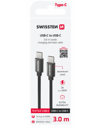 Swissten Textile Универсальный Quick Charge 3.1 USB-C / USB-C Кабель данных и зарядки 3м Черный