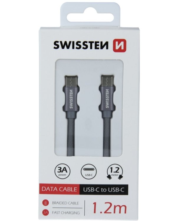 Swissten Textile Fast Charge 3A USB-C / USB-C Кабель для передачи данных и зарядки 1.2m