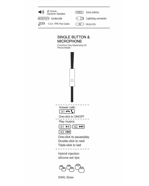 Swissten Dynamic YS500 Стерео наушники Lightning с микрофоном и пультом управления