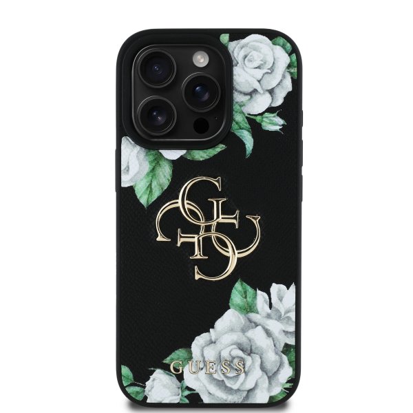 Guess PU Grained Roses 4G Metal Logo Case Чехол для Apple iPhone 16 Pro
