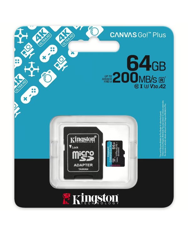 Kingston microSDXC Canvas Go! Plus Gen4 Карта Памяти / 64GB A2 U3 V30 / + adapter