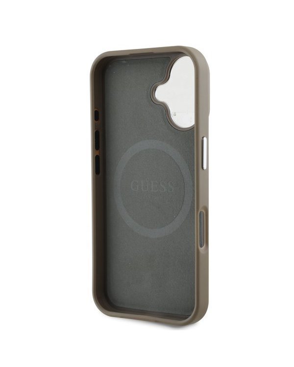 Guess PU Grained Triangle Logo MagSafe Case Защитный чехол для iPhone 16 / коричневый