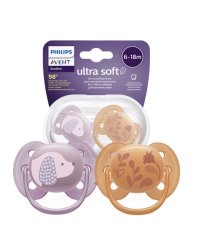 Philips Avent Ultra soft DECO Детские Пустышки 6-18m 2pcs Orange/Violet