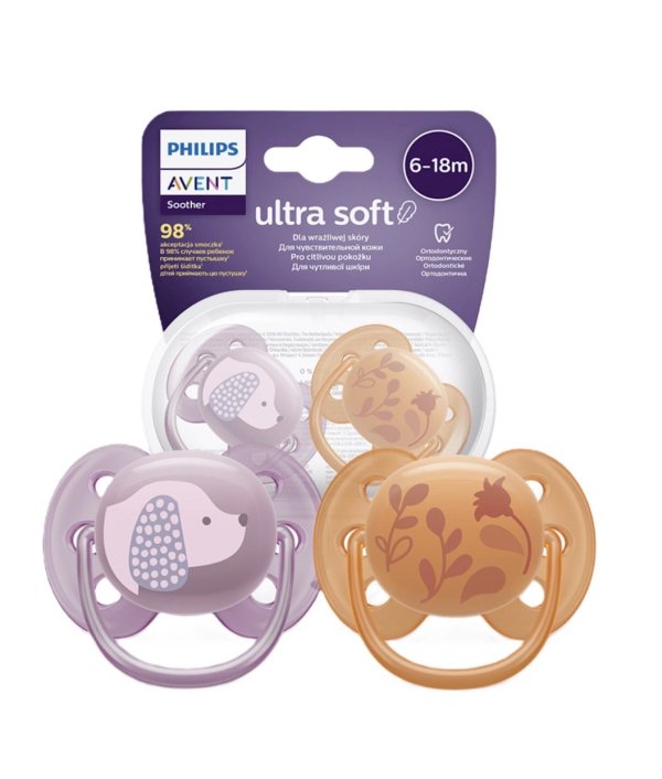 Обложка книги «Philips Avent Ultra soft DECO Детские Пустышки 6-18m 2pcs Orange/Violet»