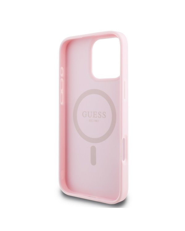 Guess PU Grained Classic Logo MagSafe Case Защитный чехол для iPhone 16 Pro / розовый