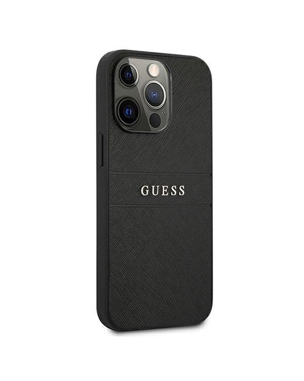 Guess GUHCP13MPSASBBK Saffiano Stripe Back Case Чехол для Apple iPhone 13 Черный