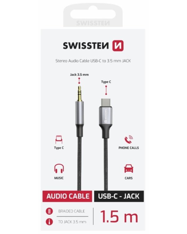 Swissten Audio Adapter Textile Aудио адаптер USB-C - 3.5mm Kабель 1.5m
