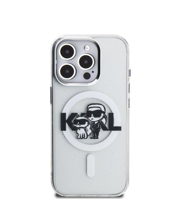 Karl Lagerfeld IML Glitter Karl and Choupette Sketch MagSafe Защитный чехол для iPhone 15 Pro Max / прозрачный