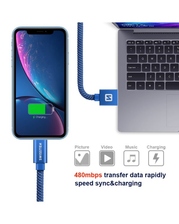 Swissten Textile Fast Charge 3A Lightning Кабель Для Зарядки и Переноса Данных 1.2m