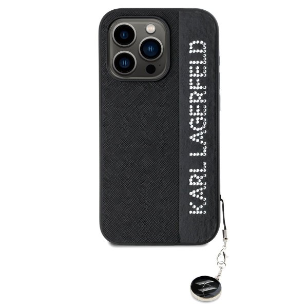 Обложка книги «Karl Lagerfeld PU Saffiano Rhinestone Charm Case Защитный чехол для iPhone 15 Pro / чёрный»