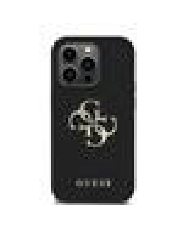 Guess PU Grained 4G Metal Logo Case Защитный чехол для iPhone 14 Pro / чёрный