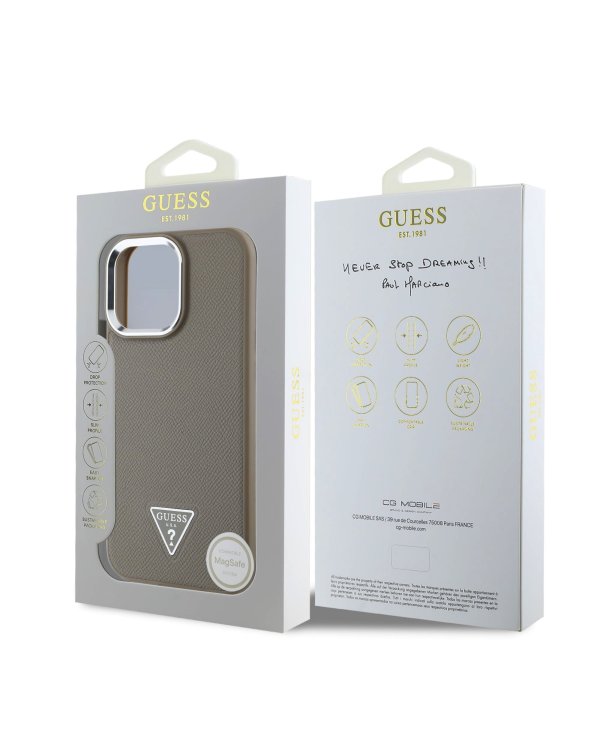 Guess PU Grained Triangle Logo MagSafe Case Защитный чехол для iPhone 16 Pro Max / коричневый