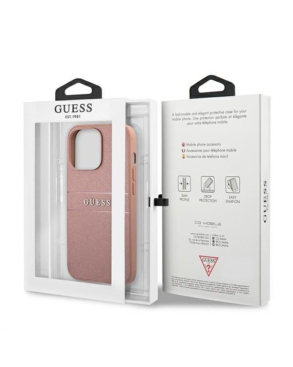 Guess GUHCP13XPSASBPI Saffiano Stripe Back Case Чехол для Apple iPhone 13 Pro Max Rose
