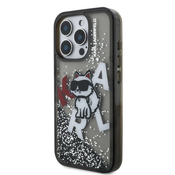 Karl Lagerfeld Liquid Glitter Scattered Choupette Case for Apple iPhone 16 Pro
