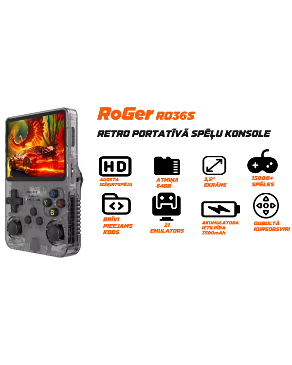 RoGer RO36S HD 3.5" Ретро портативная игровая консоль 64GB / 21 эмулятор / 15000+ игр