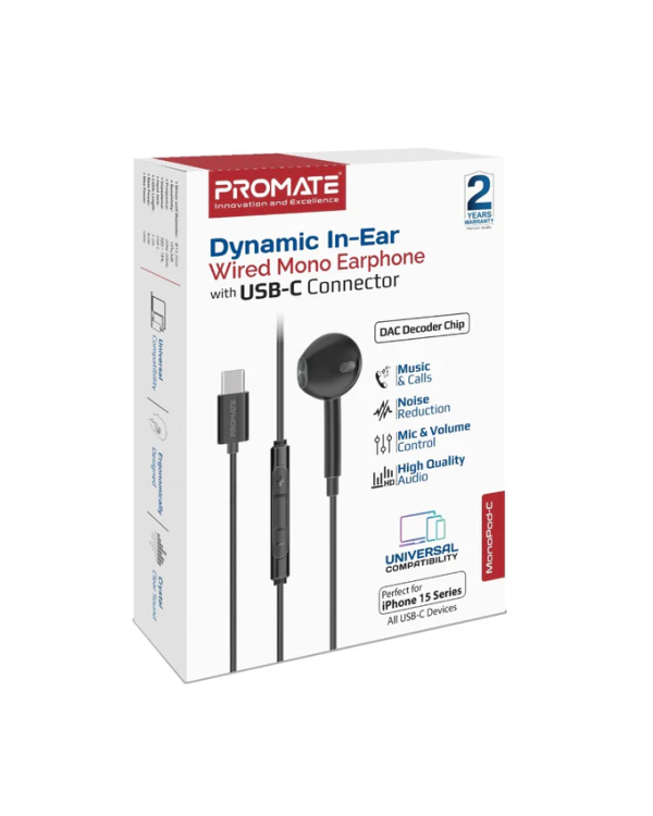 Promate MonoPod Dynamic Mono In-Ear Проводные наушники USB-C / 1.2m