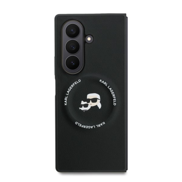 Karl Lagerfeld PU Karl and Choupette Heads Magnetic Case Магнитный защитный чехол для Samsung Galaxy Z Fold 7 / чёрный