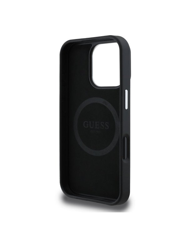 Guess PU Grained Triangle Logo MagSafe Case Защитный чехол для iPhone 16 Pro Max / чёрный