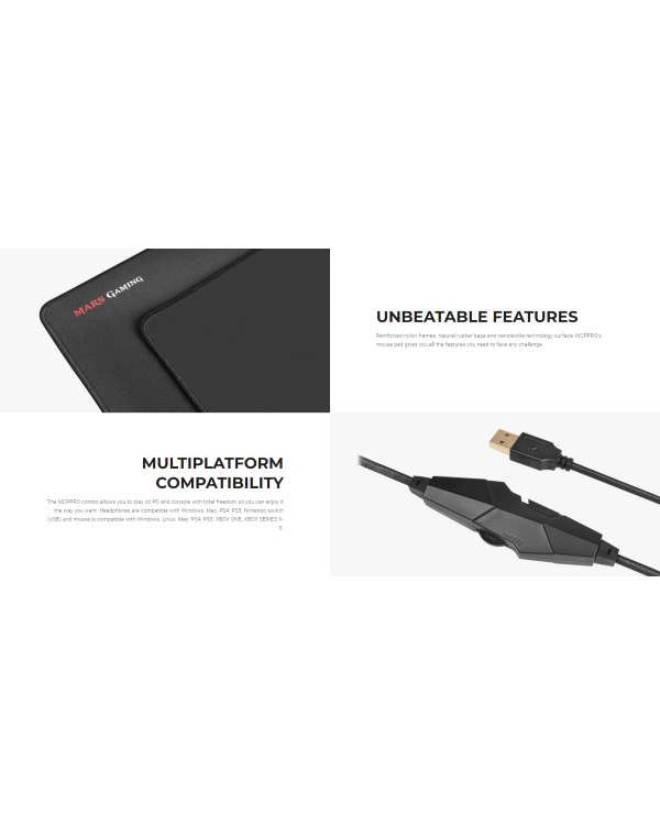 Дополнительное изображение книги «Mars Gaming MCPPRO Combo 3in1 Spēļu pele ar austiņām un paliktni RGB / 9800 DPI / USB 7.1 / 780x300mm»