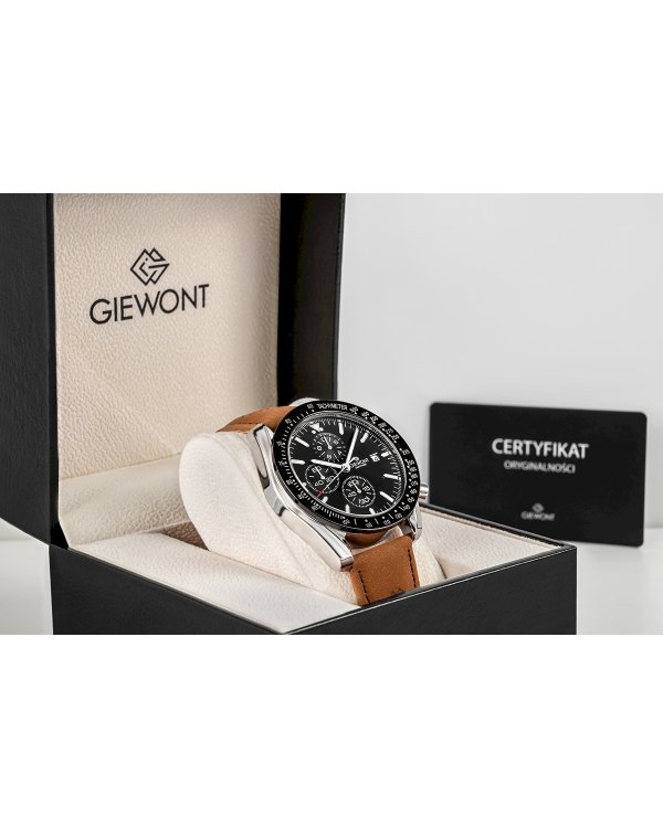 Дополнительное изображение книги «Giewont Chronograph Sapphire Мужские Часы Brown Black Leather 44mm»