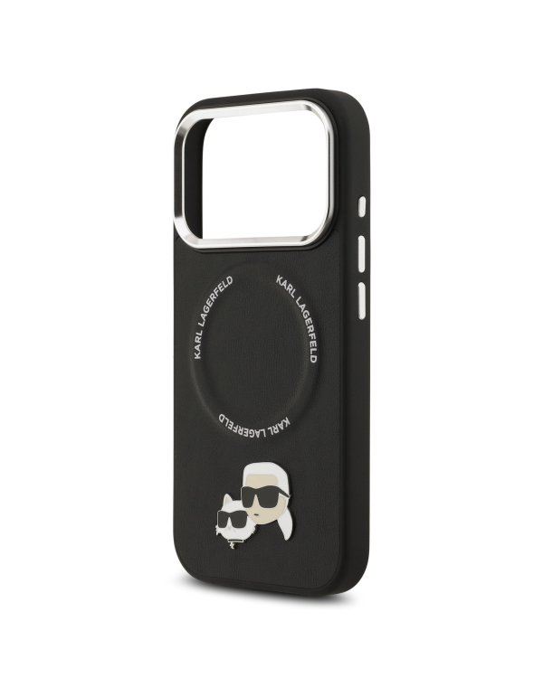 Karl Lagerfeld PU Karl and Choupette Heads Pins MagSafe Case Защитный чехол для iPhone 17 Pro Max / чёрный