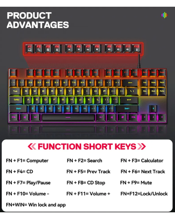 RoGer K80 Игровая Проводная Механическая клавиатура RGB / USB
