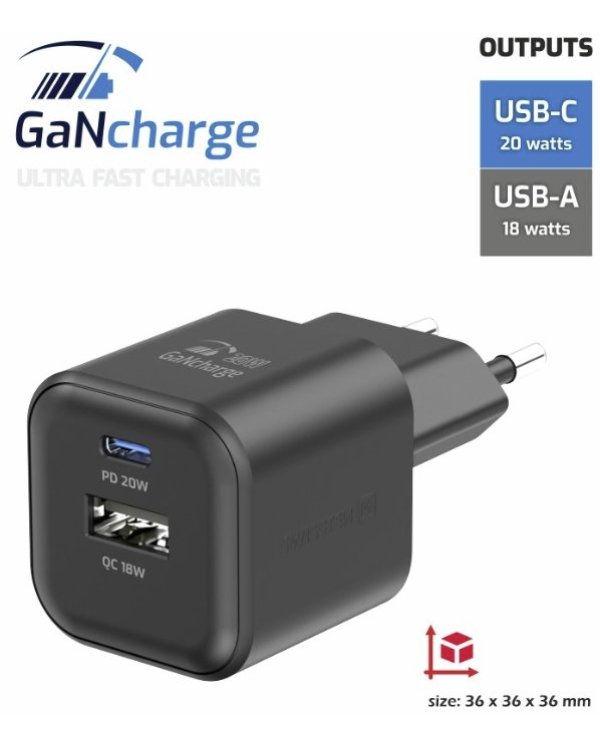 Swissten 3арядное устройство GaN USB-C 20W PD / USB-A 18W QC
