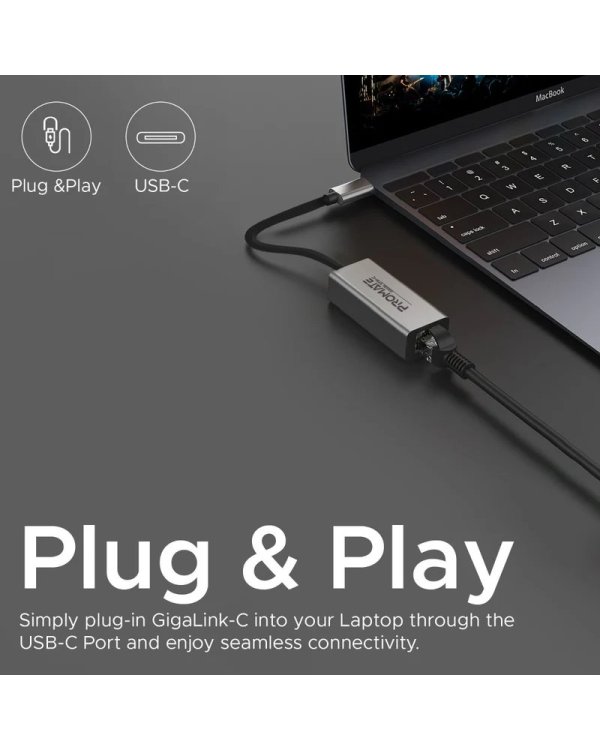 Promate GigaLink-C Adapter USB-C to Gigabit Ethernet 10/100/1000Mbps
