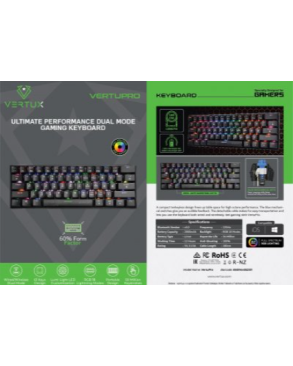 Дополнительное изображение книги «VERTUX VertuPro Механическая игровая RGB Bluetooth Kлавиатура»