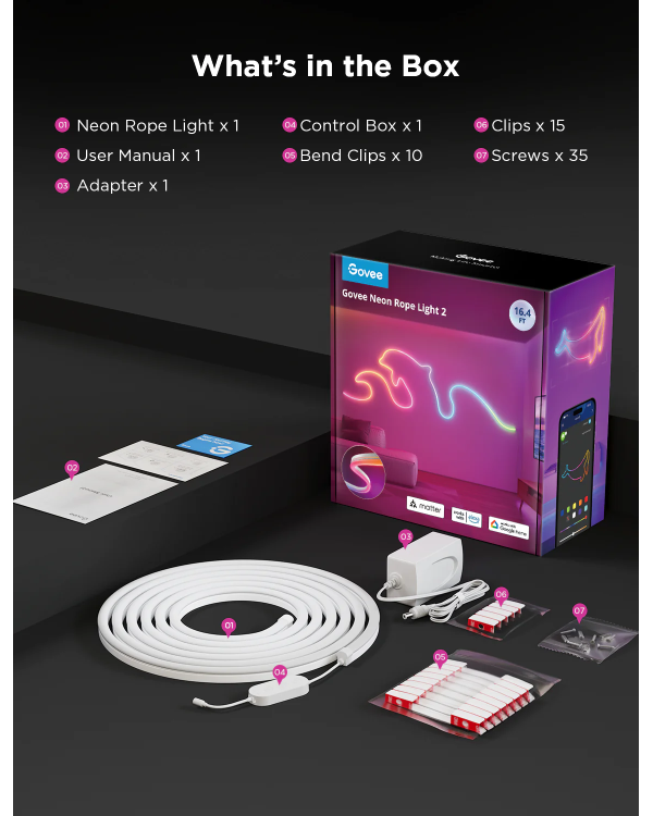 Govee H61D3 Неоновая светодиодная лента Wi-Fi / Bluetooth / 2.3m