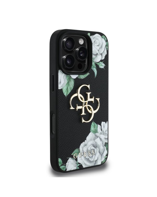 Guess PU Grained Roses 4G Metal Logo Case Чехол для Apple iPhone 16 Pro