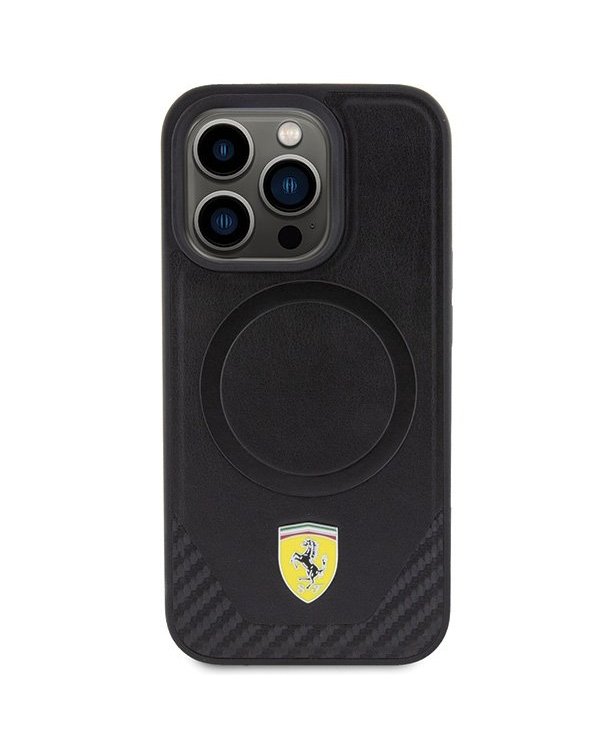 Ferrari Carbon Metal Logo MagSafe Back Case Защитный Чехол для Apple iPhone 15 Pro