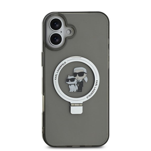 Karl Lagerfeld Ringstand Karl and Choupette MagSafe Case Защитный чехол MagSafe для iPhone 16 / чёрный