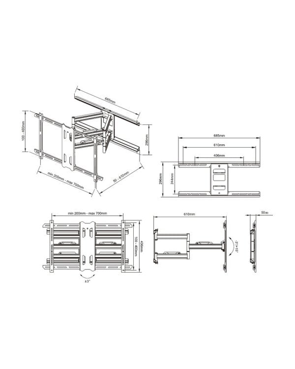 Multibrackets MB-5471 ТВ поворотный кронштейн до 85" / 60kg
