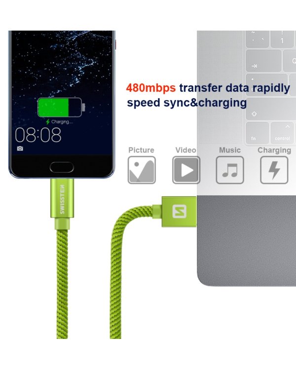 Swissten Textile Универсальный Quick Charge 3.1 USB-C USB Кабель данных 1.2м