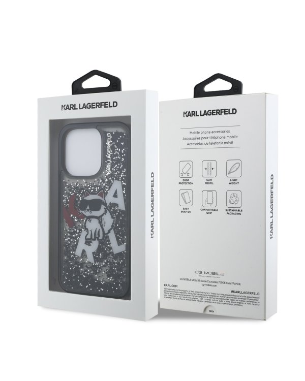 Karl Lagerfeld Liquid Glitter Scattered Choupette Case Чехол для AppleiPhone 16 Pro Max
