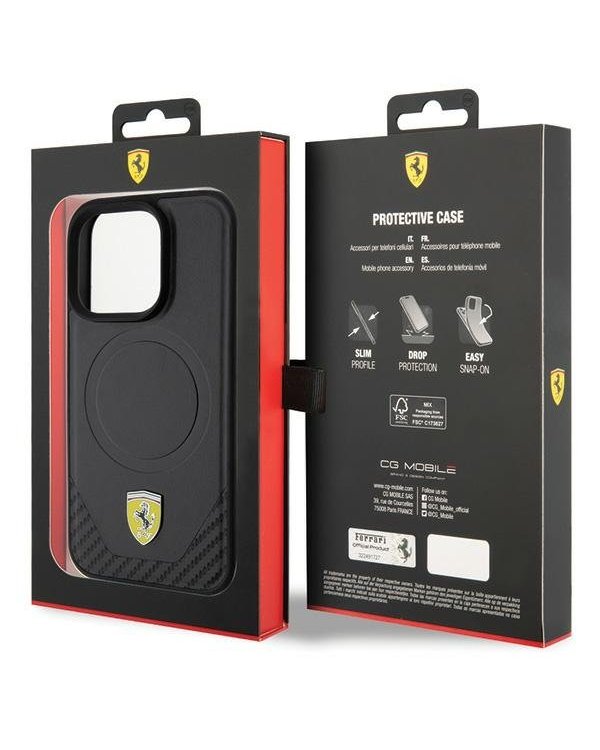 Ferrari Carbon Metal Logo MagSafe Back Case Защитный Чехол для Apple iPhone 15 Pro
