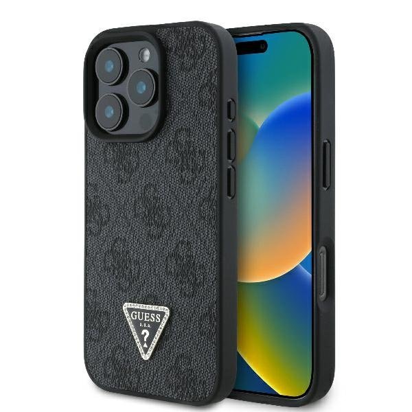 Guess Leather 4G Triangle Strass Защитный Чехол для Apple iPhone 16 Pro Max